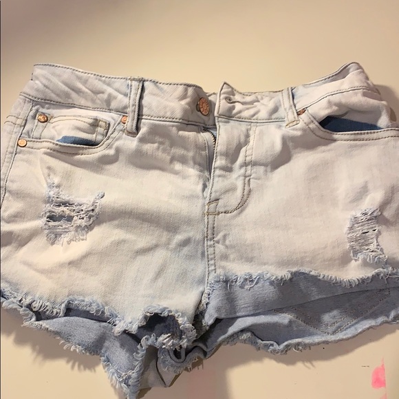 Pants - acid washed light blue jean shorts